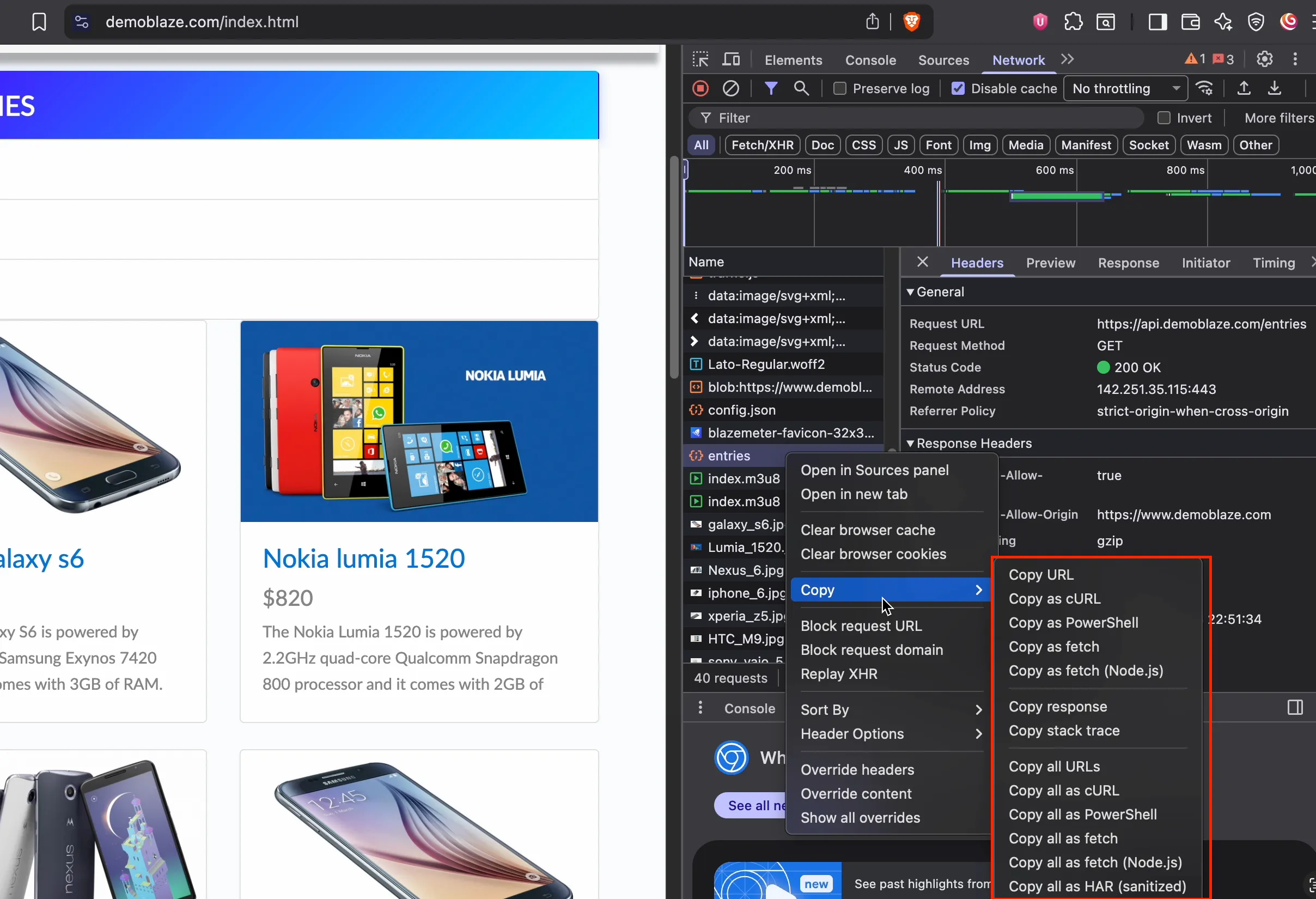 Copy curl from devtools - bonus